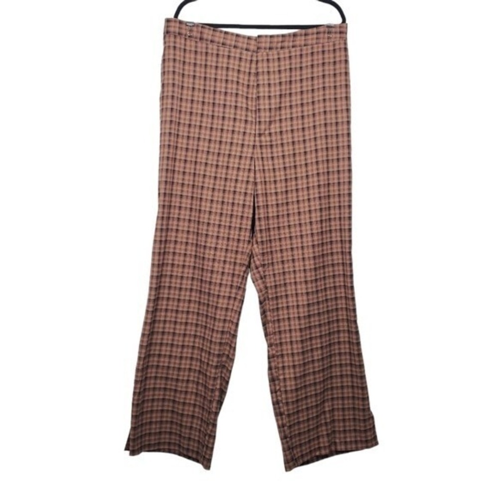 Urban Outfitters Womens Brown Black Plaid Slit Flare Trouser Pants Size XXXL